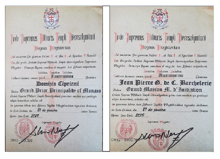 Diploma Domizio Cipriani e Jean Pierre Giudicelli